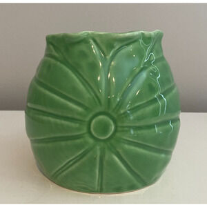 Ceramic Green Vase/Pottery Planter, Asymmetrical, 4"H